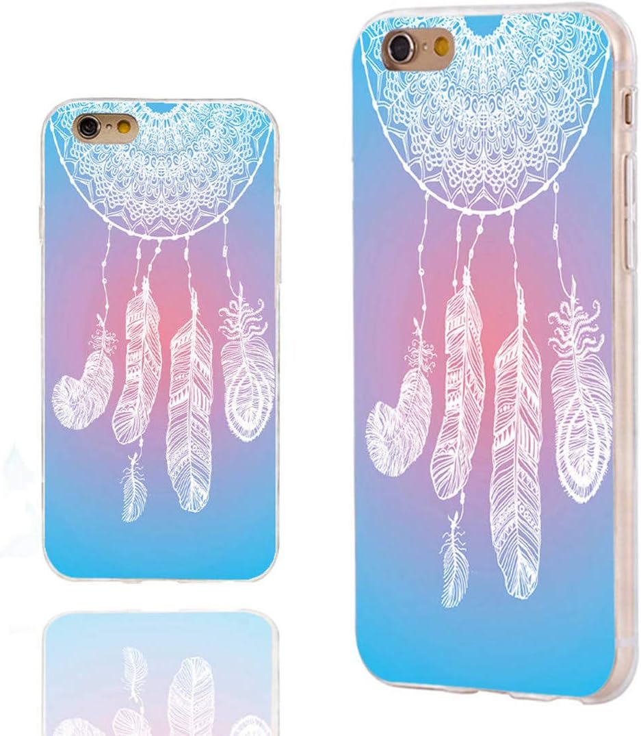 ChiChiC iPhone 6s Case Cute,iPhone 6 Case Cool,Full Protective Slim Flexible Soft TPU Rubber Clear Cases with Design for iPhone 6s 6 4.7 Inch,Abstract White Dreamcatcher Dream Catcher on Sky Blue Rose