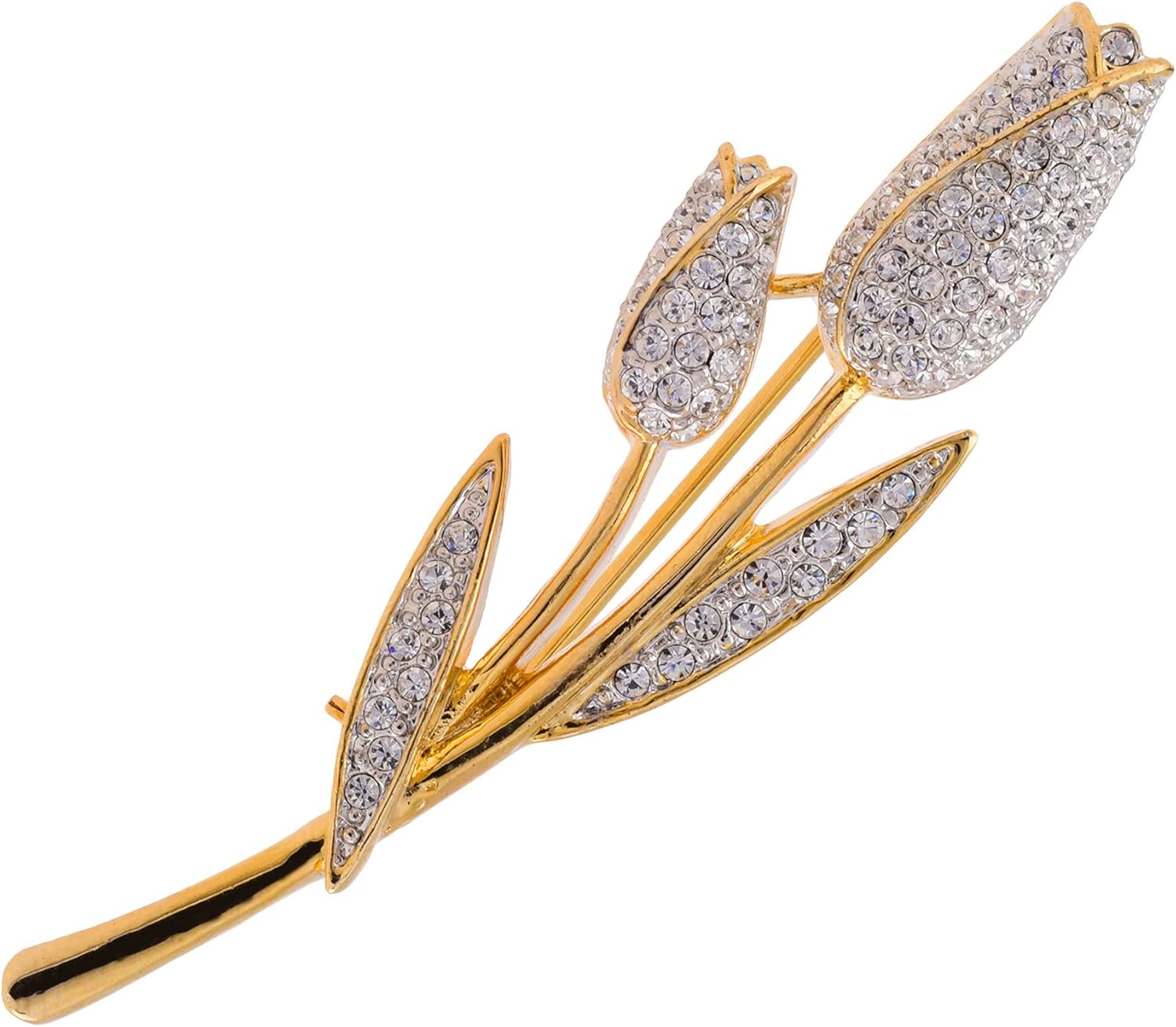 Lisa Hsieh Mid-Century Gold Tulip Rhinestone Accented Pin Brooch