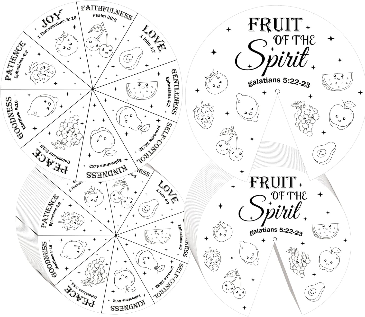 9 Inch Fruit of The Spirit Colorings Wheel DIY Religious Craft with Silver Fasteners - Coloring Sunday School Crafts for Christian Bible Celebrate Spirit Coloring Activity 30 Sets