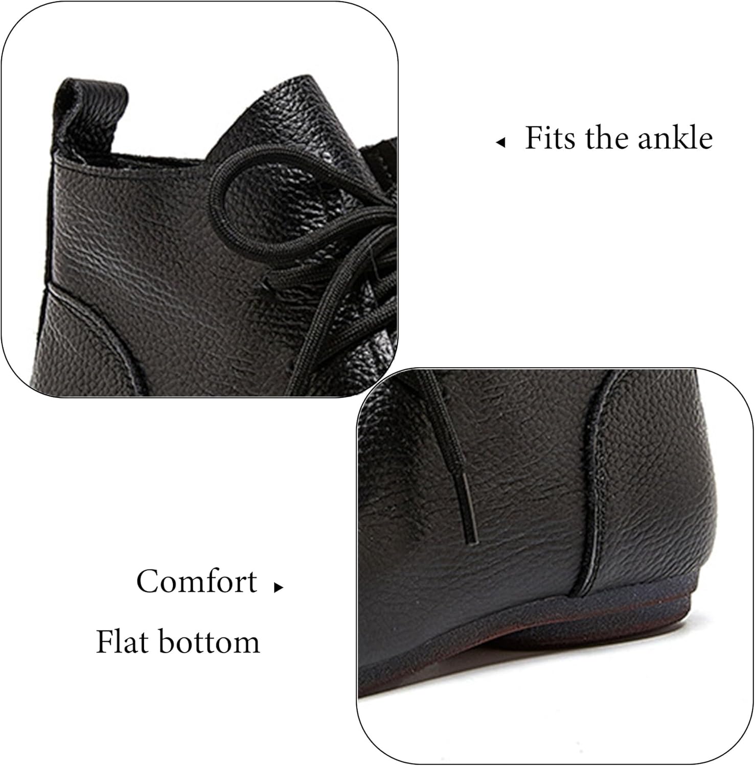 Women’s Leather Round Toe Lace-up Flats Ankle Boots Casual Comfort Soft Sole Pull-on High Top Low Heel Short Boots for Office Shopping Walking