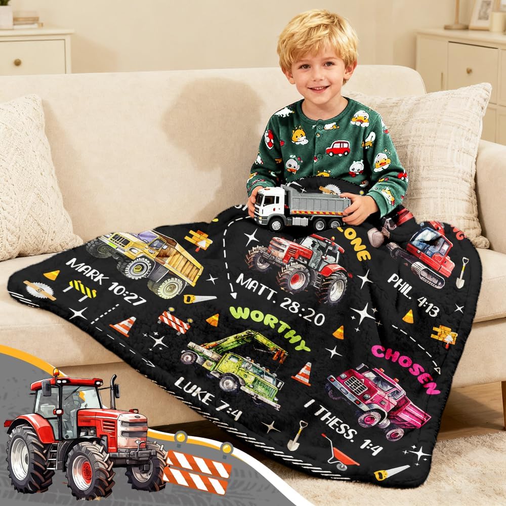 Kids Christian Truck Blanket for Boys - God Says I Am Construction Trucks Bible Verse Gifts for Truck Tractor Lovers Toddlers - Super Soft Flannel Throw Sheets 50" x 40" Decor for Crib Nap Couch Sofa - Image 9