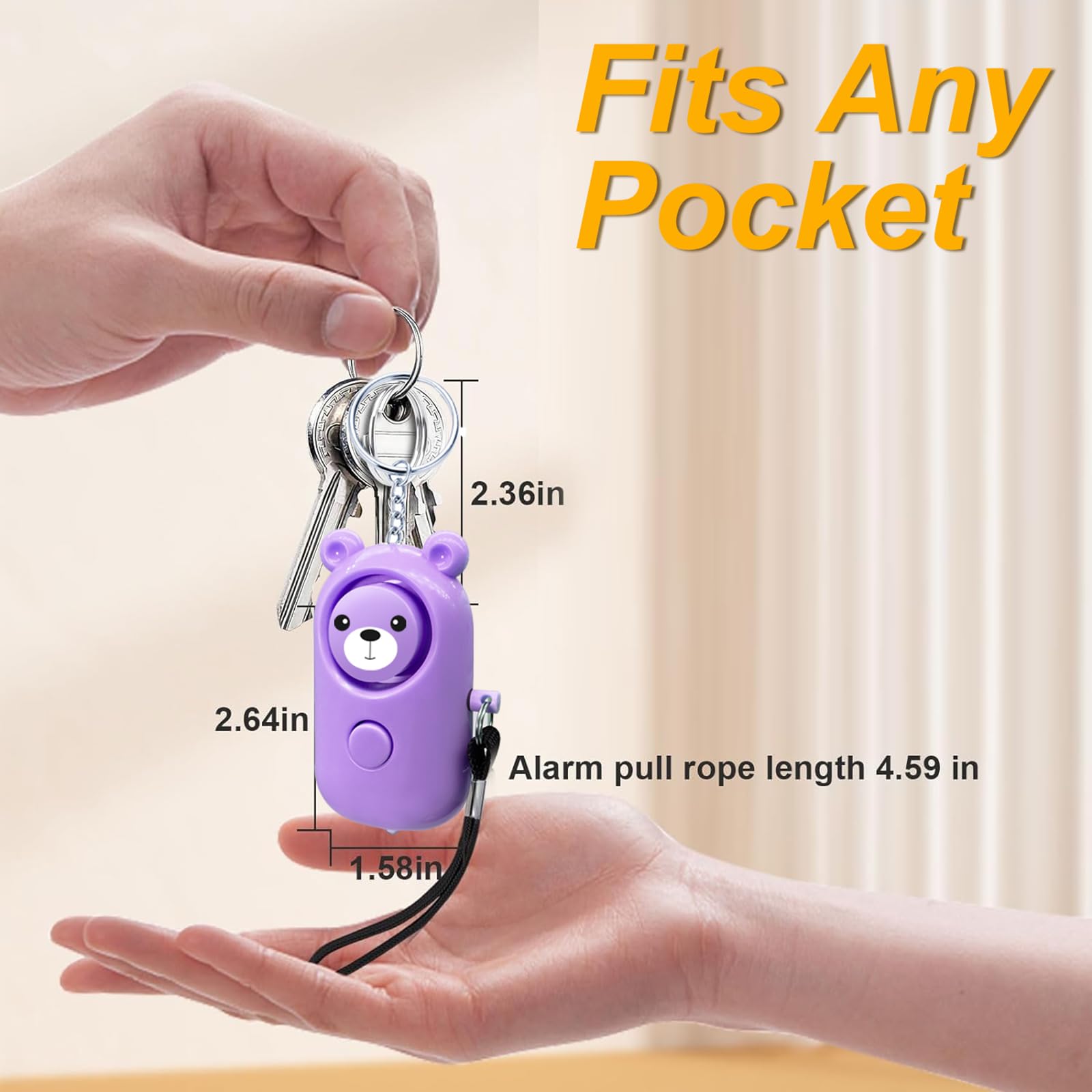 Portachiavi con allarme personale, 130 dB, autodifesa, per donne, ragazze, bambini, anziani, multifunzione, con luce LED, simpatica sirena portatile di sicurezza (viola)
