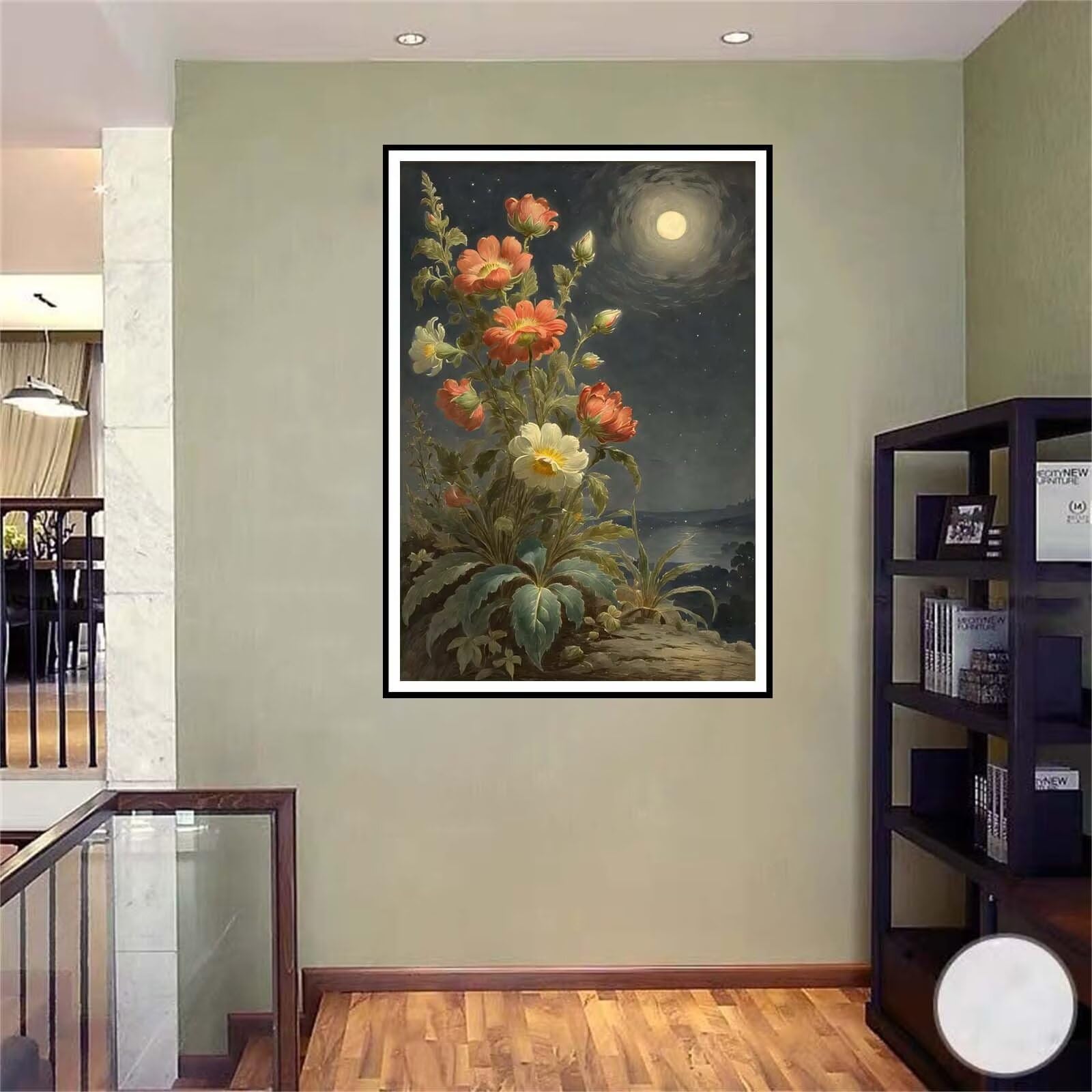 5D DIY Diamante Art Pintura kit Completo, Diamond Painting Adultos Niños Rhinestone Bordado de Punto de Cruz Artes Pintura Painting, Cuadros Decor para Cuarto, Sala de Estar - (Luna de flores) 60x90cm