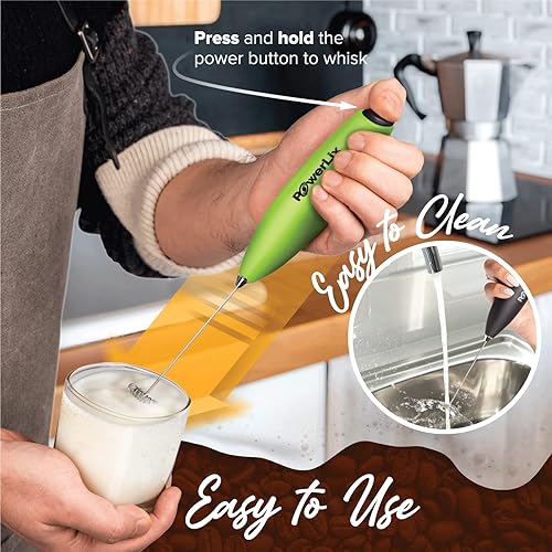 Miniatura 5 de PowerLix - Vaporizador de leche, portátil, funciona con pilas, hace espuma para café, latte, capuchino, chocolate caliente batidor de bebidas
