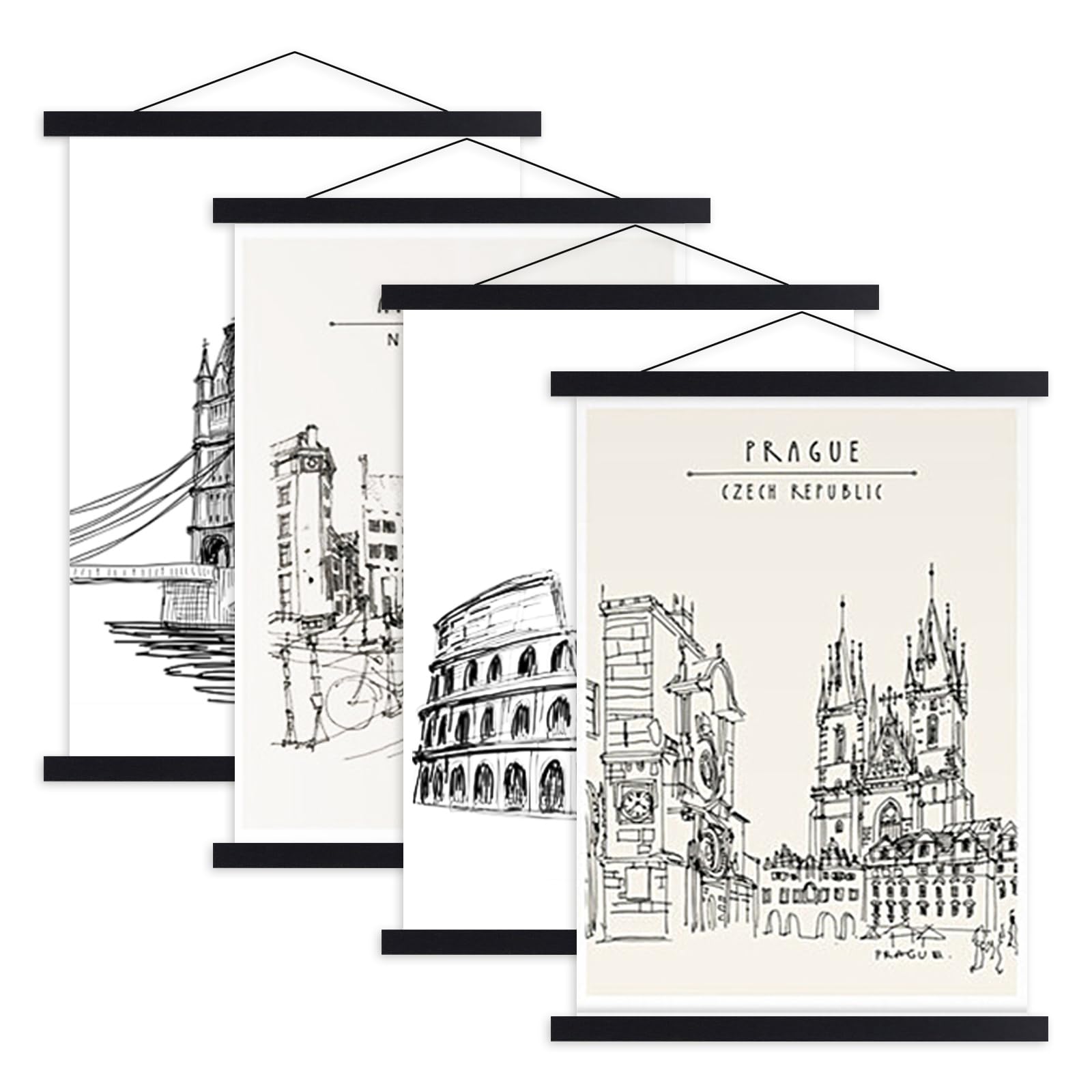 Ywlake A2 Posterleiste Posterschiene Posterleisten, Magnet Magnetische Holz Poster Aufhänger Halter Rahmen Leisten Bild Bilder Bilderrahmen Bilderleiste 42x30 42x59 42x62 (42cm, Schwarz, 4 Packungen)