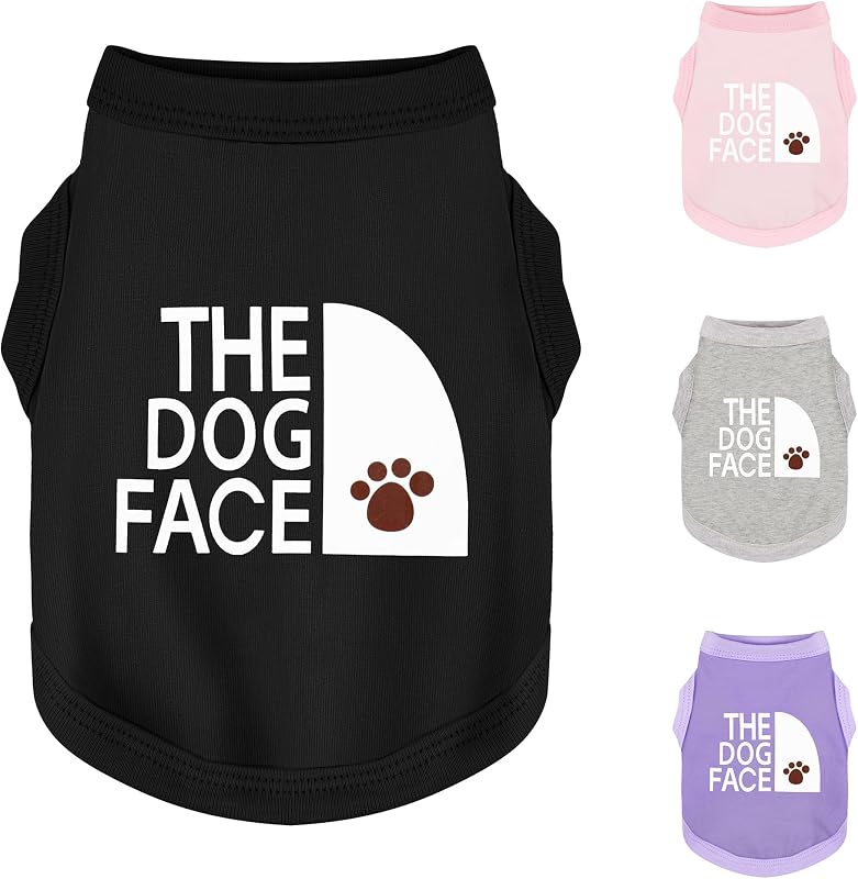 Atuendo canino con personalidad: ropa para perros de algodón suave y liviano con estampado 'The Dog Face'. Razas pequeñas y medianas, perfectas para el uso diario, camisa para perros cómoda y transpirable, color negro S