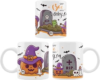 mug HALLOWEEN - SAY BOO and CARY ON - ceramic Super Mug - Novelty Office Coffee Gift Tea Cup Present Funny Mug