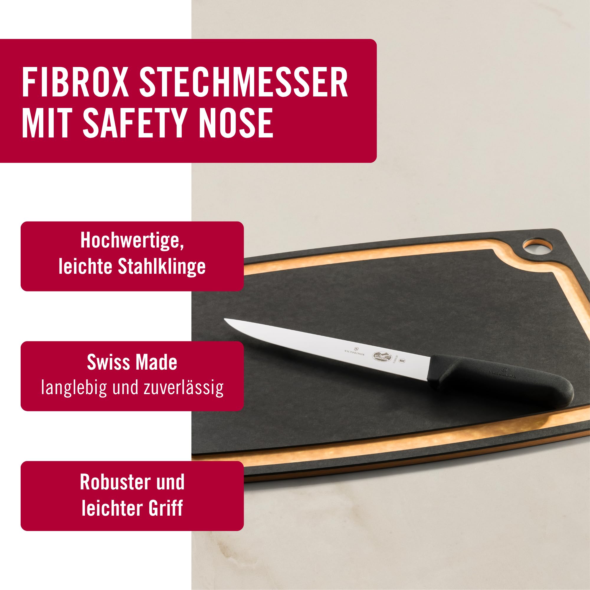 Victorinox Fibrox Schlacht-/Bankmesser, Zerlegemesser zum Zerteilen großer Fleischstücke, 20 cm, Gerade Klinge, Scharf, Rostfreier Stahl, Schwarz