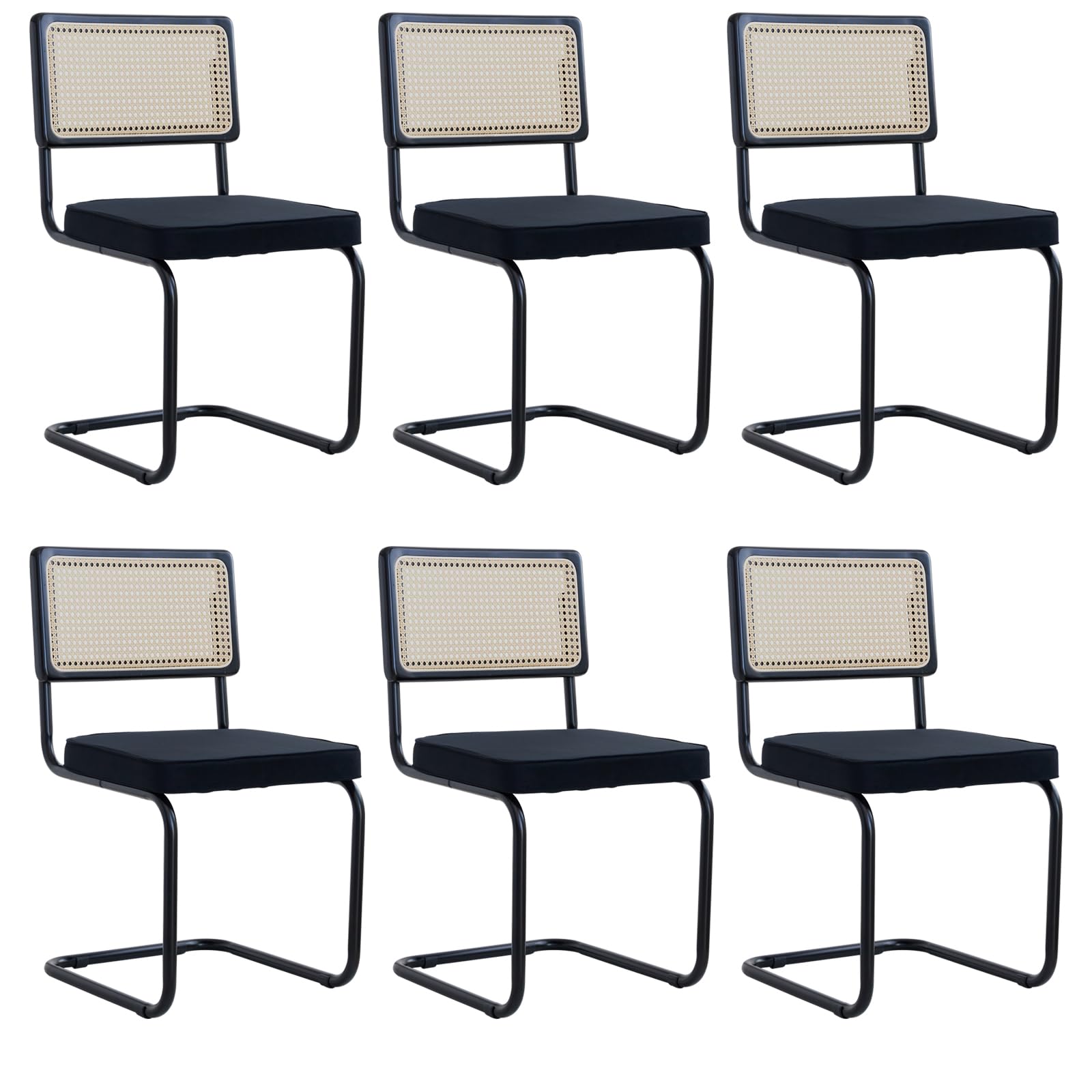 Juego de 6 Sillas de Comedor Escandinavas, Sillas de Comedor con Patas Cromadas, Sillas Voladizas, Sillas de Oficina, Sillas Modernas (Negro-2)
