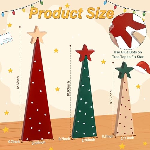 Miniatura 2 de Decoraciones de mesa de Navidad, 3 mini centros de mesa de árbol de Navidad con estrellas desmontables, decoraciones de Navidad de madera para