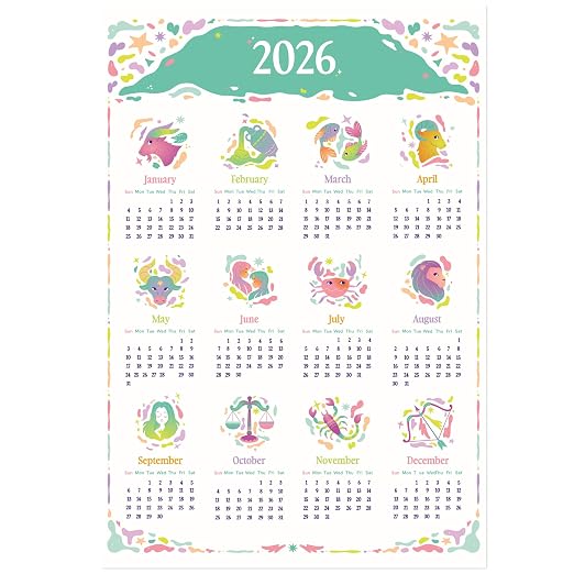 2026 Zodiac Wall Calendar Sticker – Astrology Theme Year Planner for ...