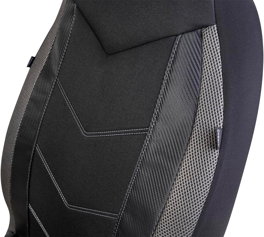 PIC AUTO Car Seat Covers - High Back Front Seat Covers, Sports Carbon Fiber Mesh Design, Universal Fit, Airbag Compatible (Gray)