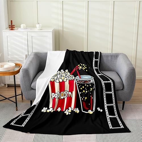 Manta de franela de forro polar con temática de cine vintage, manta de felpa con entradas de cine, decoración del hogar para todas las estaciones,