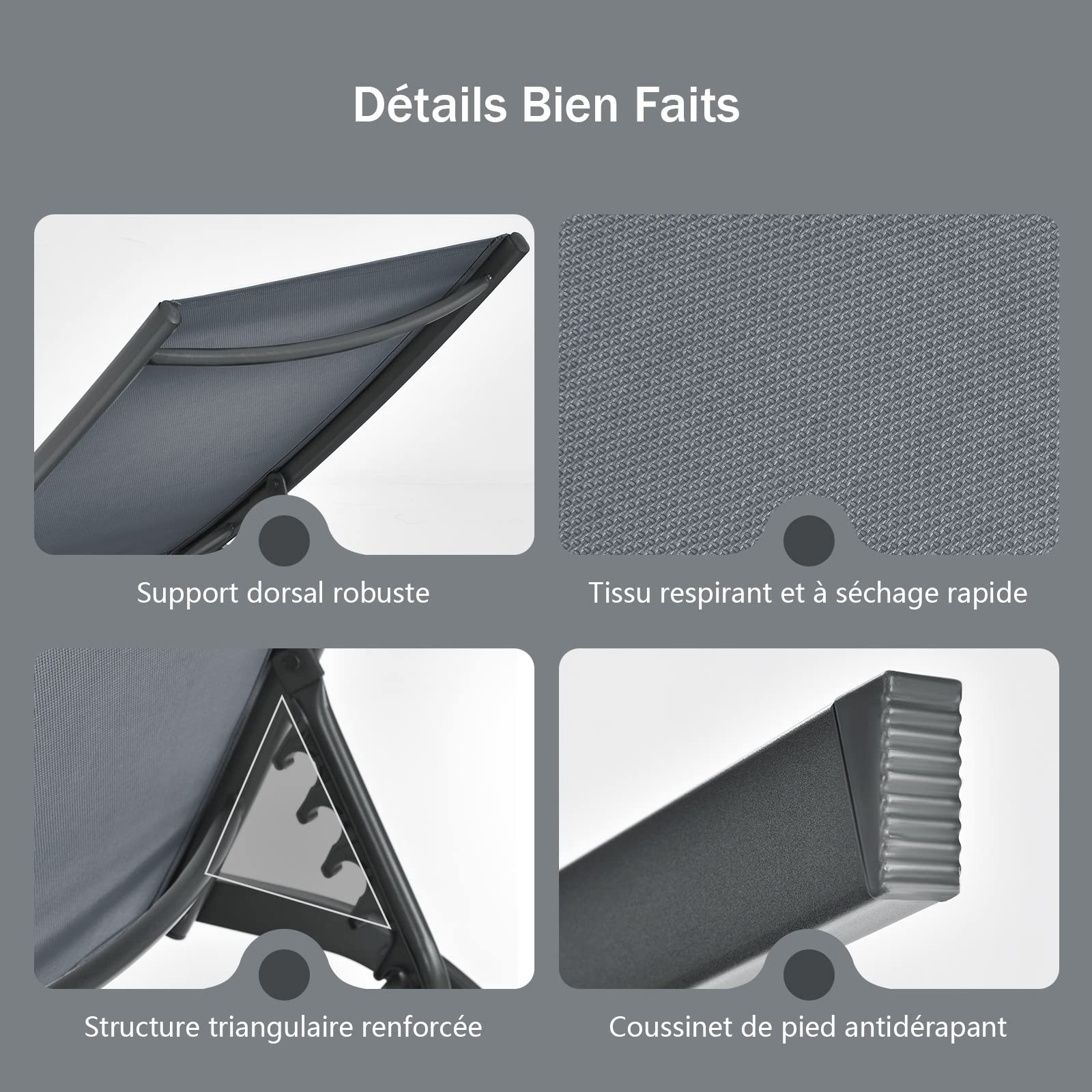 GOPLUS Transat Jardin Exterieur avec Dossier Réglable en 6 Positions, 191 x 187 x 35,5 CM, Bain de Soleil en Textilène Durable avec 2 Roue, Charge 150 KG, pour Piscine, Terrasse (1, Gris)