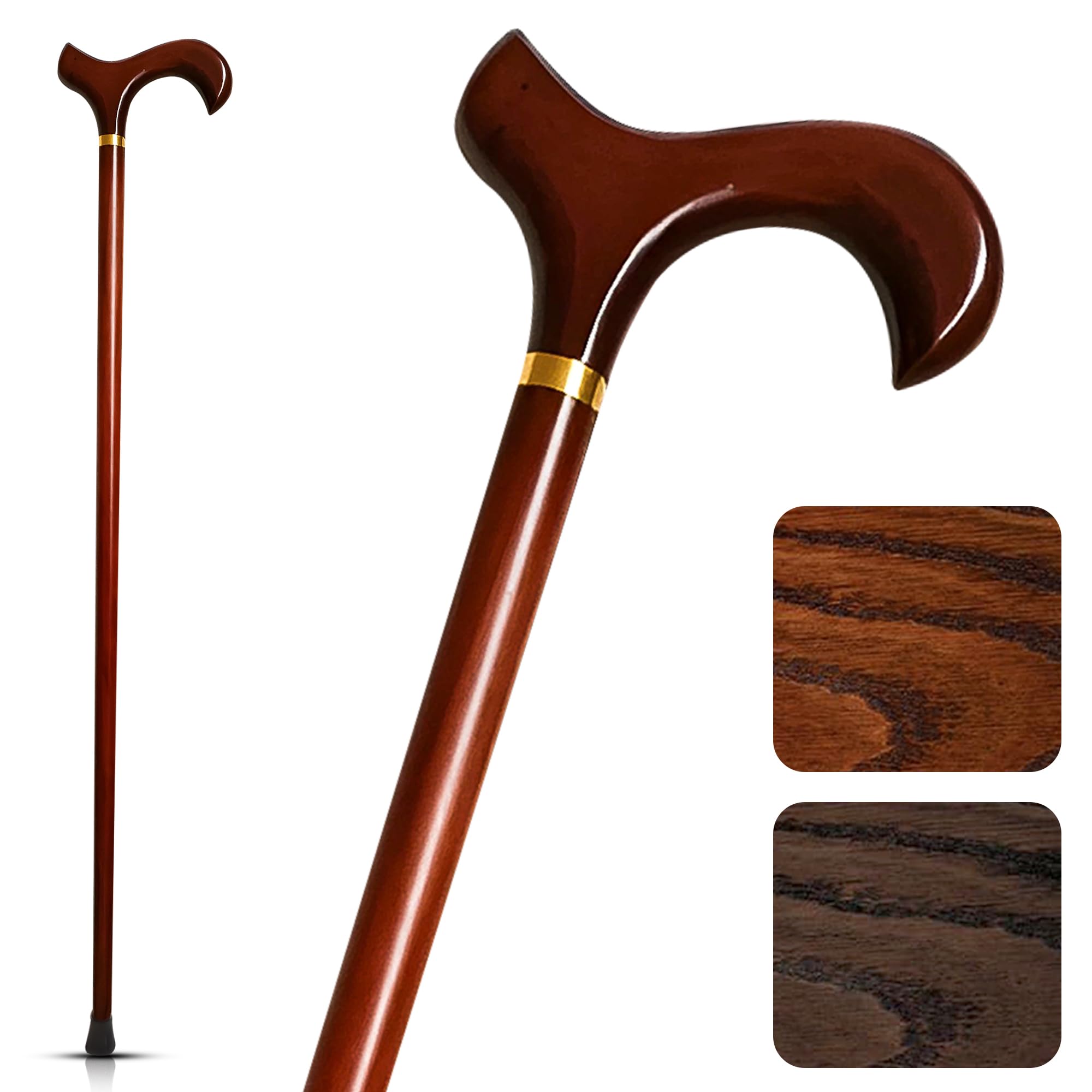 Bastone da Passeggio in Legno per Tutte Le età con Manico Derby da 92 cm | per Altezze da 1,70 a 1,85 m | Bastone per Uomo e Donna Robusto