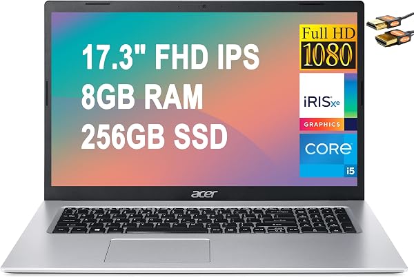 Acer Aspire 3 17 Laptop empresarial de 17.3 pulgadas, FHD IPS ComfyView Display Intel Quad-Core i5-1135G7 (Beats i7-10710U) 8GB RAM 256GB SSD Intel Iris Xe Graphics Webcam Win10 Silver + cable HDMI 🥇✔️ ® A Pedido 🏆™