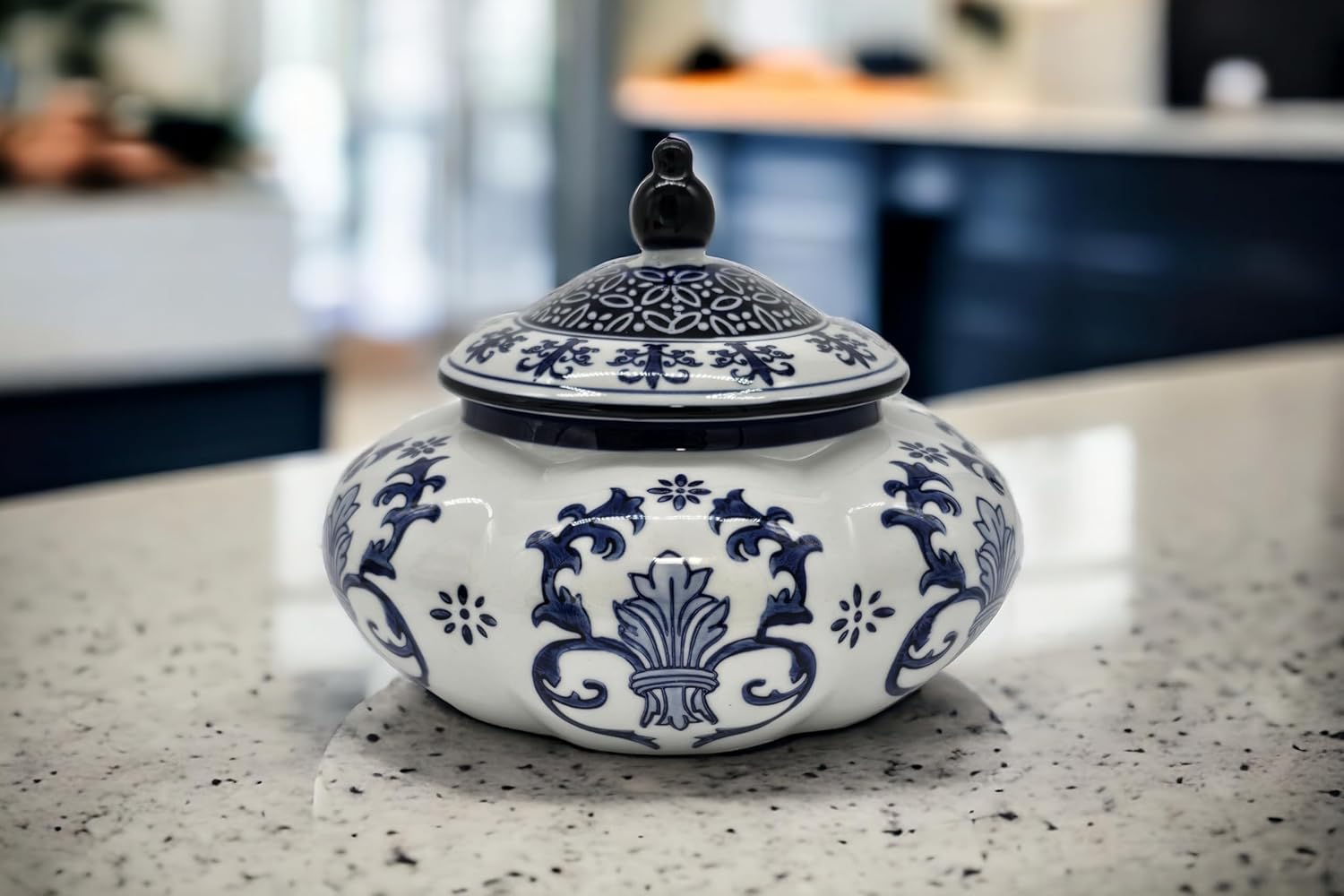 Blue and White Ceramic Porcelain Pumpkin Shape Ginger Jar Decor Chinoiserie Vase, Food Tea Canister Container Storage Ginger Jar for Home Decor, Gift for Thanksgiving Decoration(9)
