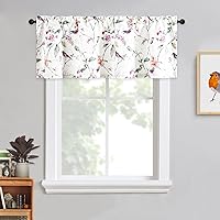 Vista 64 de VOGOL Cenefas con patrón de pájaros para ventanas de cocina, cenefa texturizada de lino con estampado floral y pájaros para ventanas pequeñas