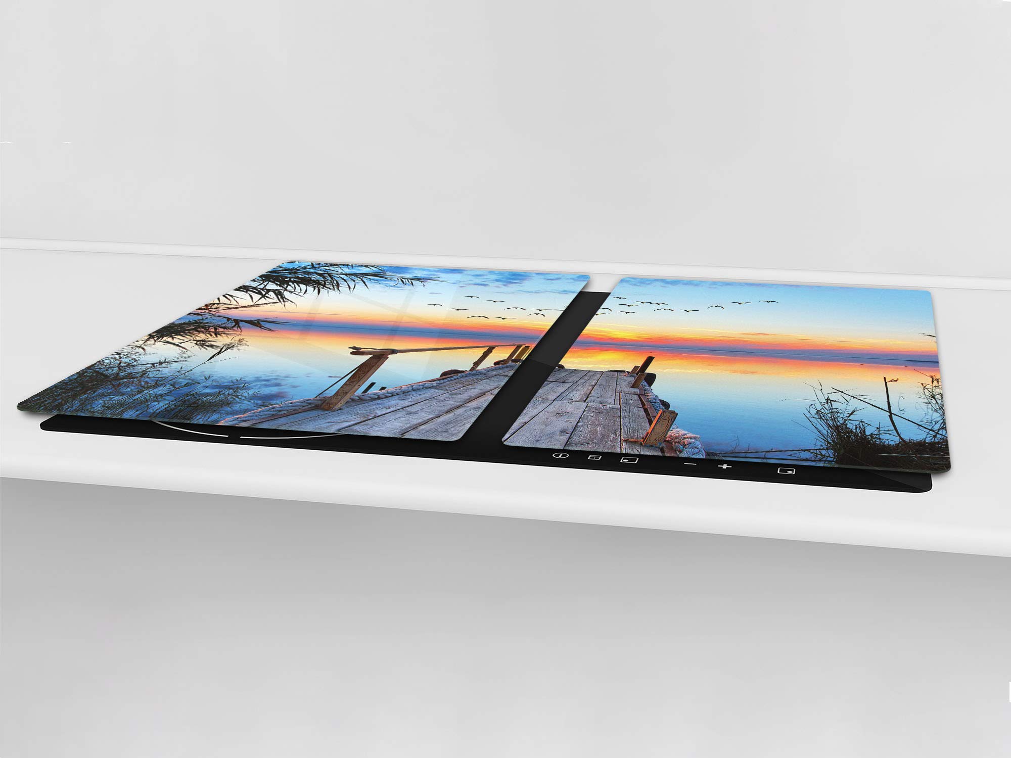 Groß Küchenbrett aus Hartglas und Kochplattenabdeckung SINGLE mit 80 x 52 cm und DOUBLE - zwei Bretter mit 40 x 52 cm Nature series DD08