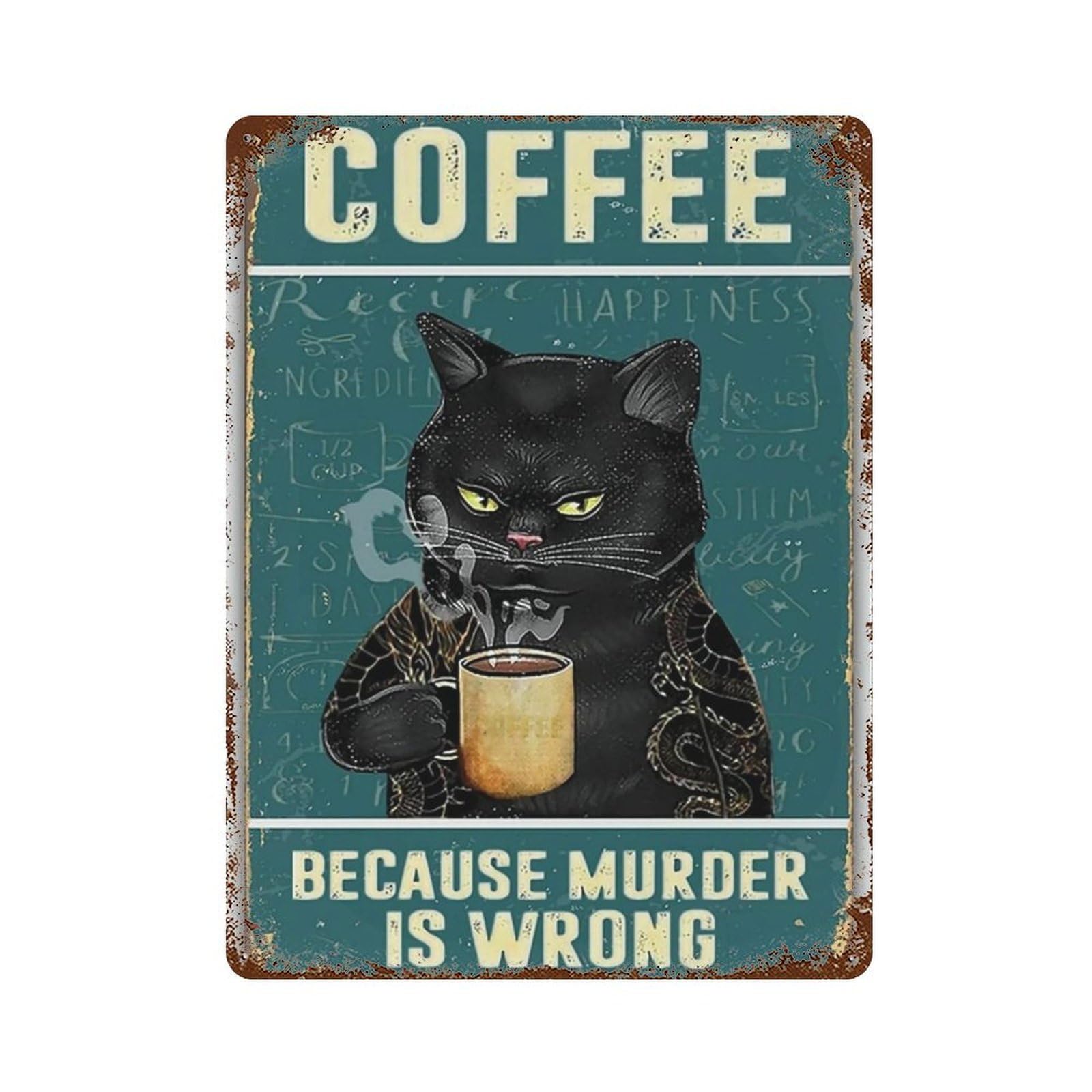 YHGERTKU Cat Coffe Wall Art Retro Iron Vintage Metal Tin Sign Poster Modern Decor for Living Rooms Gift 40x30cm