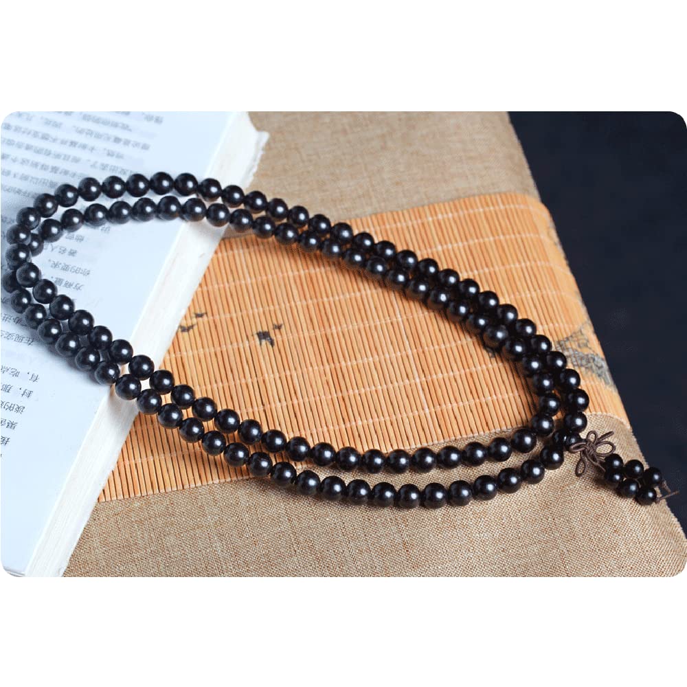 Feng Shui Schwarze Buddha-Perle aus Sandelholz, 108 buddhistische Mala-Perlen aus Ebenholz, Halskette für Gebet, 12 mm