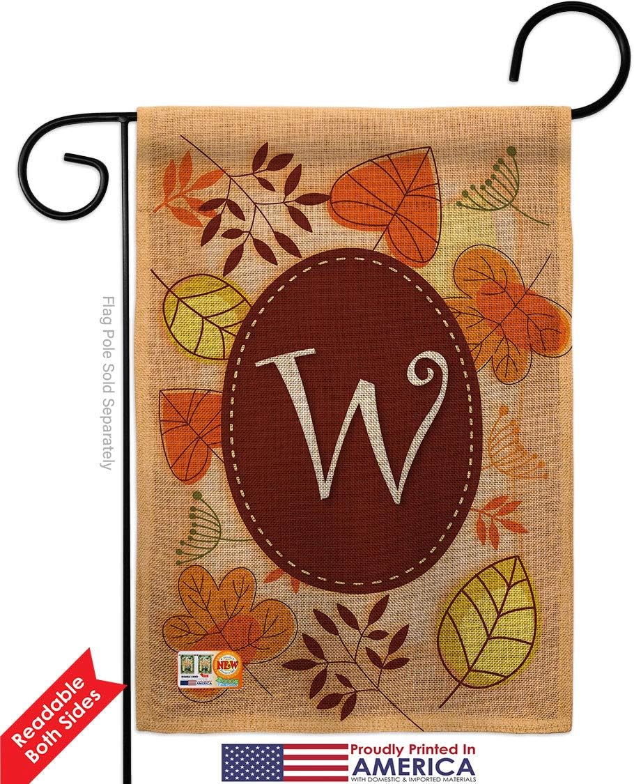 Autumn W Initial Burlap Garden Flag Monogram Falltime Harvest Scarecrow Pumkins Sunflower Leaves Season Autumntime Gathering Small Decorative Gift Yard House Banner Double-Sided Made In USA 13 X 18.5