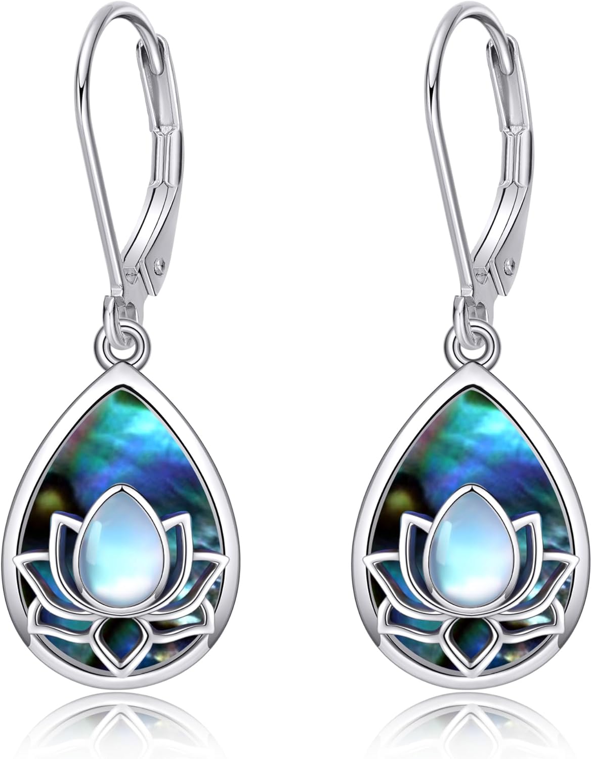 Lotus Flower Earrings 925 Sterling Sliver Blue Lotus Dangle Leverback Earrings Flower Jewelry Gift for Women