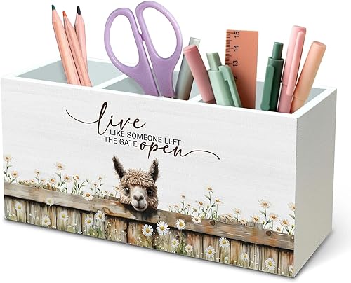 Miniatura 19 de DILSJ Organizador de Lápiz y Bolígrafo Inspirador de Border Collie para Escritorio, Regalos de Border Collie, Caja de Madera con Letreros "Vive Como