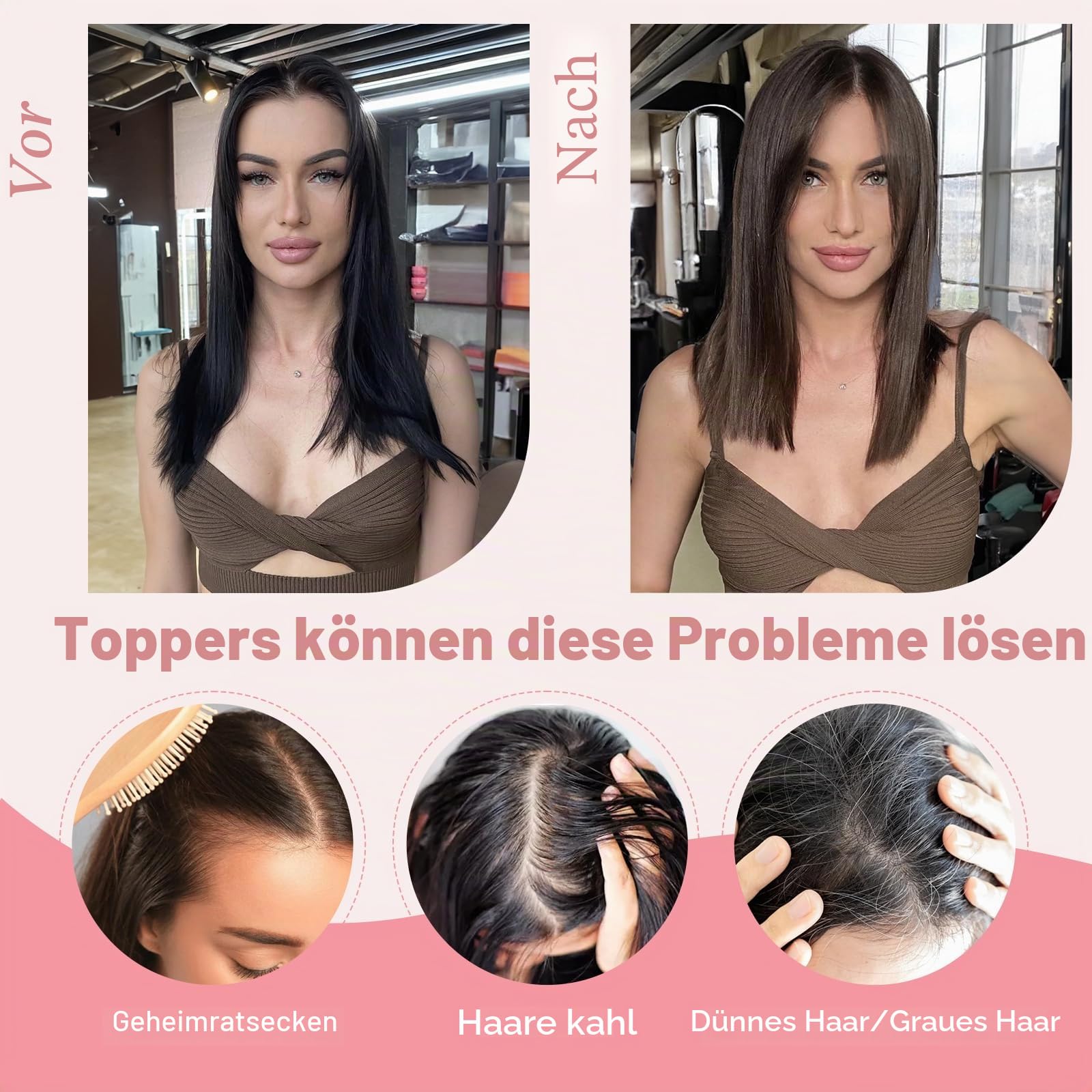 S-noilite Topper Haare für Frauen Echthaar Dunkelbraun - 100% handgeknüpfte Toupets mit Seitenpony Haar Toppers Echthaar Clip in Haarteile für Dünnes Haar 14 Gramm 27cm