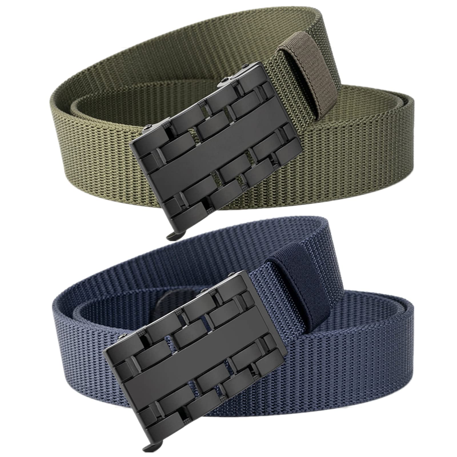 Cinturón transpirable para hombre, nailon para trabajo, 3,4 cm de ancho, talla grande, cinturón táctico de nailon con hebilla de aleación de golf, paquete de 2