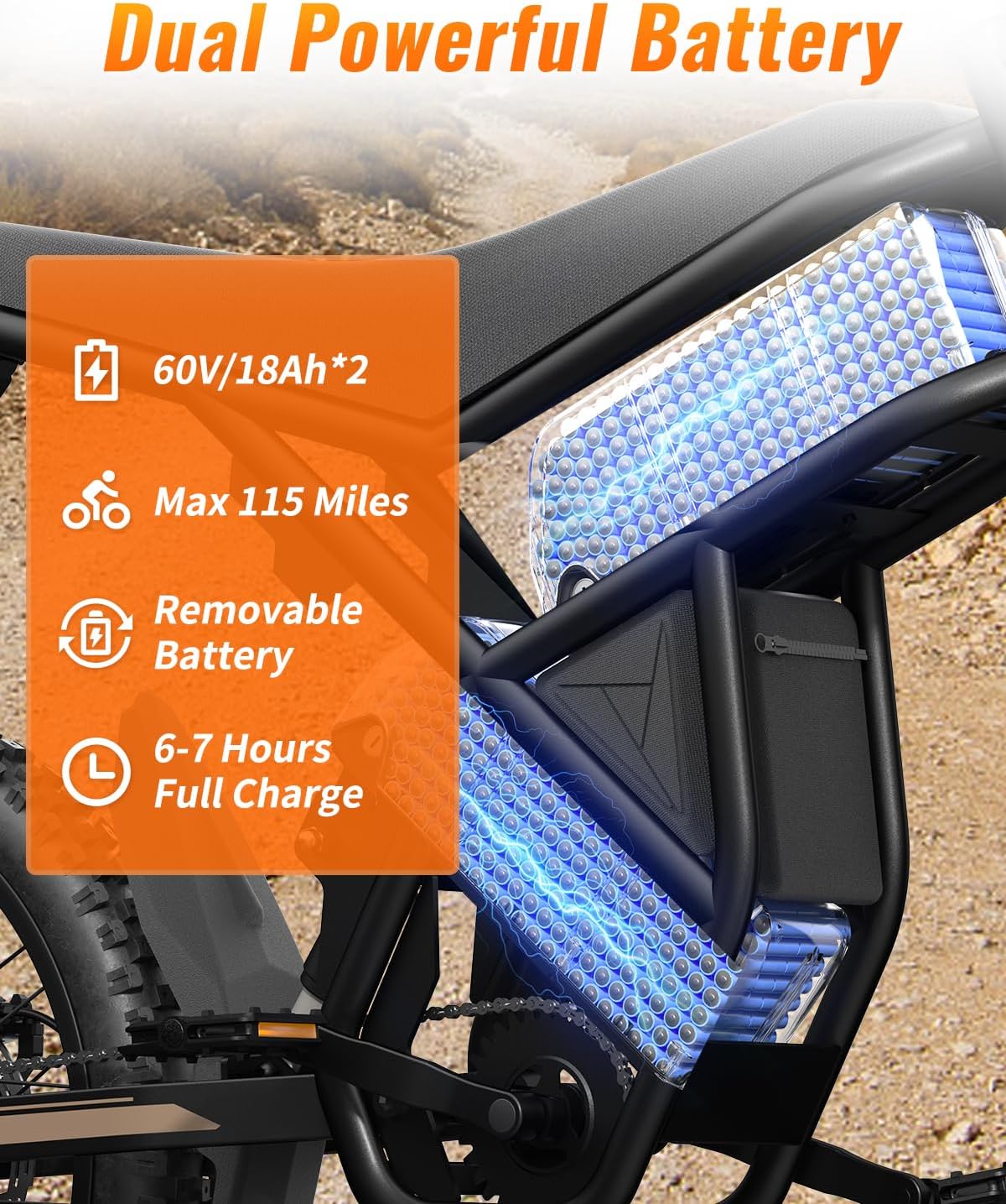 Bootime GT73/ GT54 Electric Dirt Bike for Adults Teens - 3000W/ 2500W Motor 50/37 MPH High-Speed, 25"/14" Fat Tires & Dual Removable Battery(60V/48V) | All-Terrain Off-Road eBike for Snow, Sand