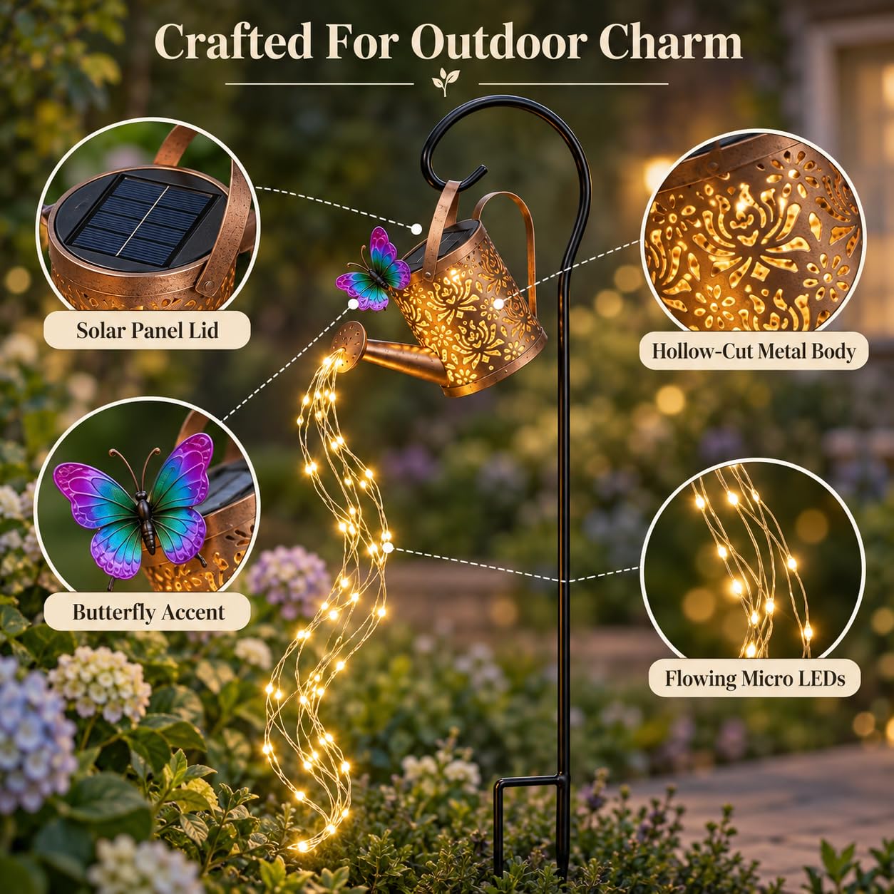 Annaffiatoio Solare Luminoso,Lampada da Giardino Decorativa con Cascata LED