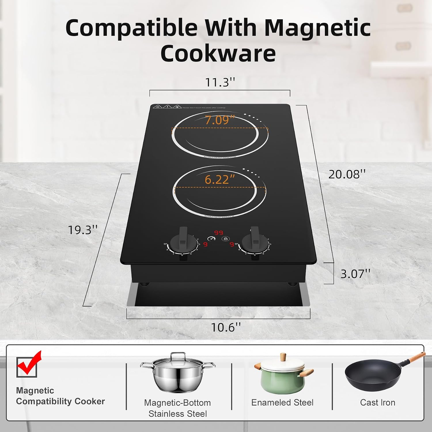 VBGK Double Induction Cooktop,110V 2300W 2 burner induction cooktop,2 burner Hot Plate Electric burner with LCD Touch Screen 9 Levels Settings Child Safety Lock & Timer thumbnail