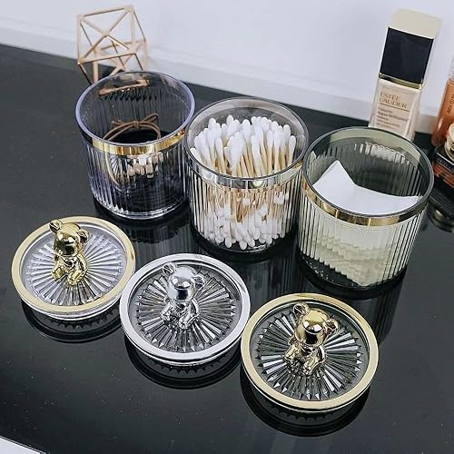 Miniatura 3 de gofidin Soporte para hisopos de algodón, organizador de almohadilla de algodón de oso de lujo, caja de almacenamiento para hisopos de algodón,