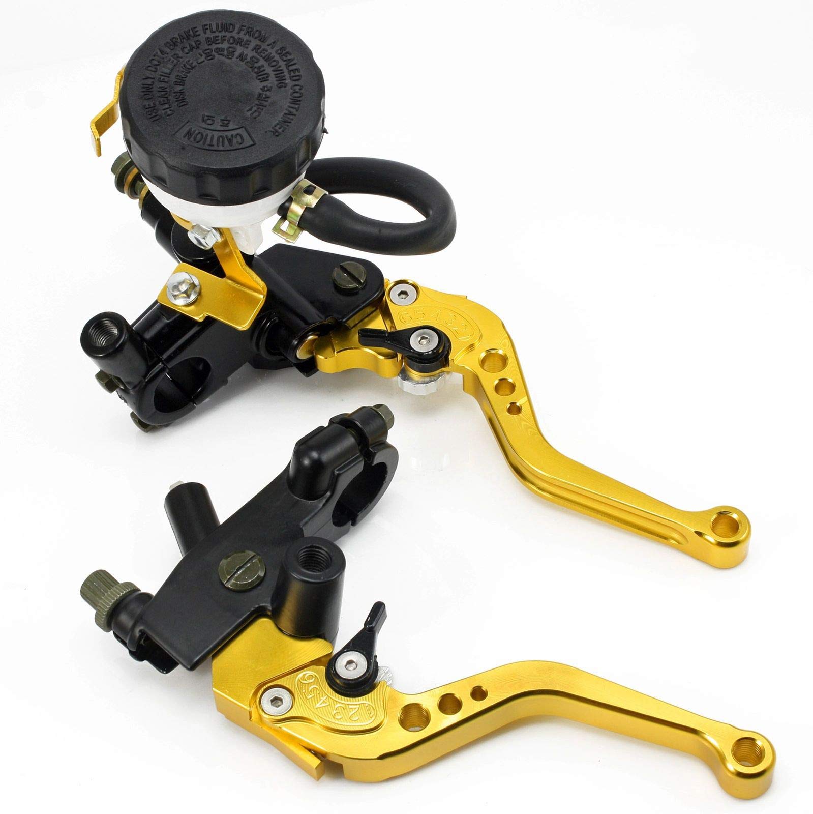 MASO 1 Pair Motorcycle Brake and Clutch Levers, Universal Brake Clutch Master Cylinder Reservoir Levers 7/8" 22mm (Gold)