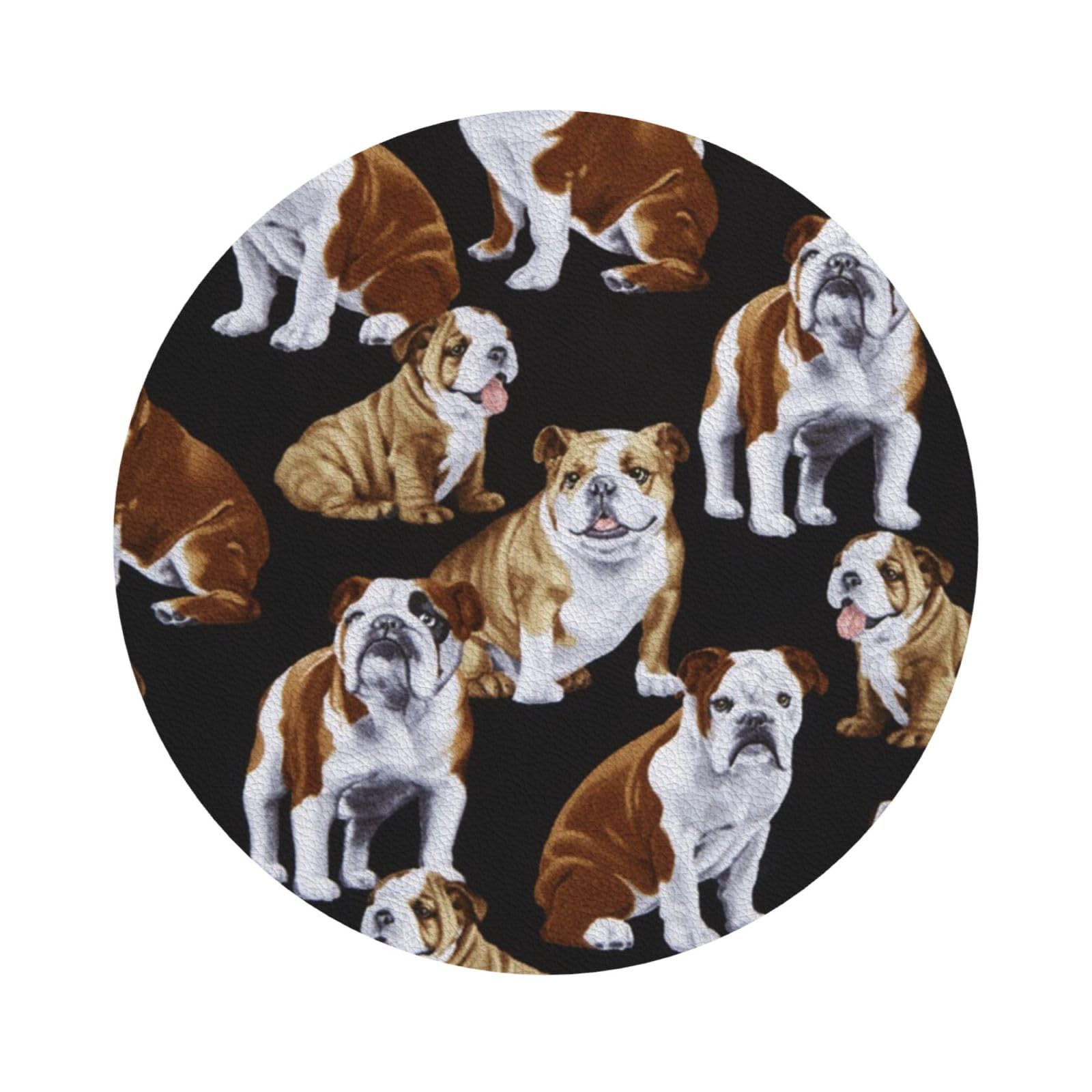 English Bulldogs PU Leather Coasters Set of 6 Round Drink Coasters