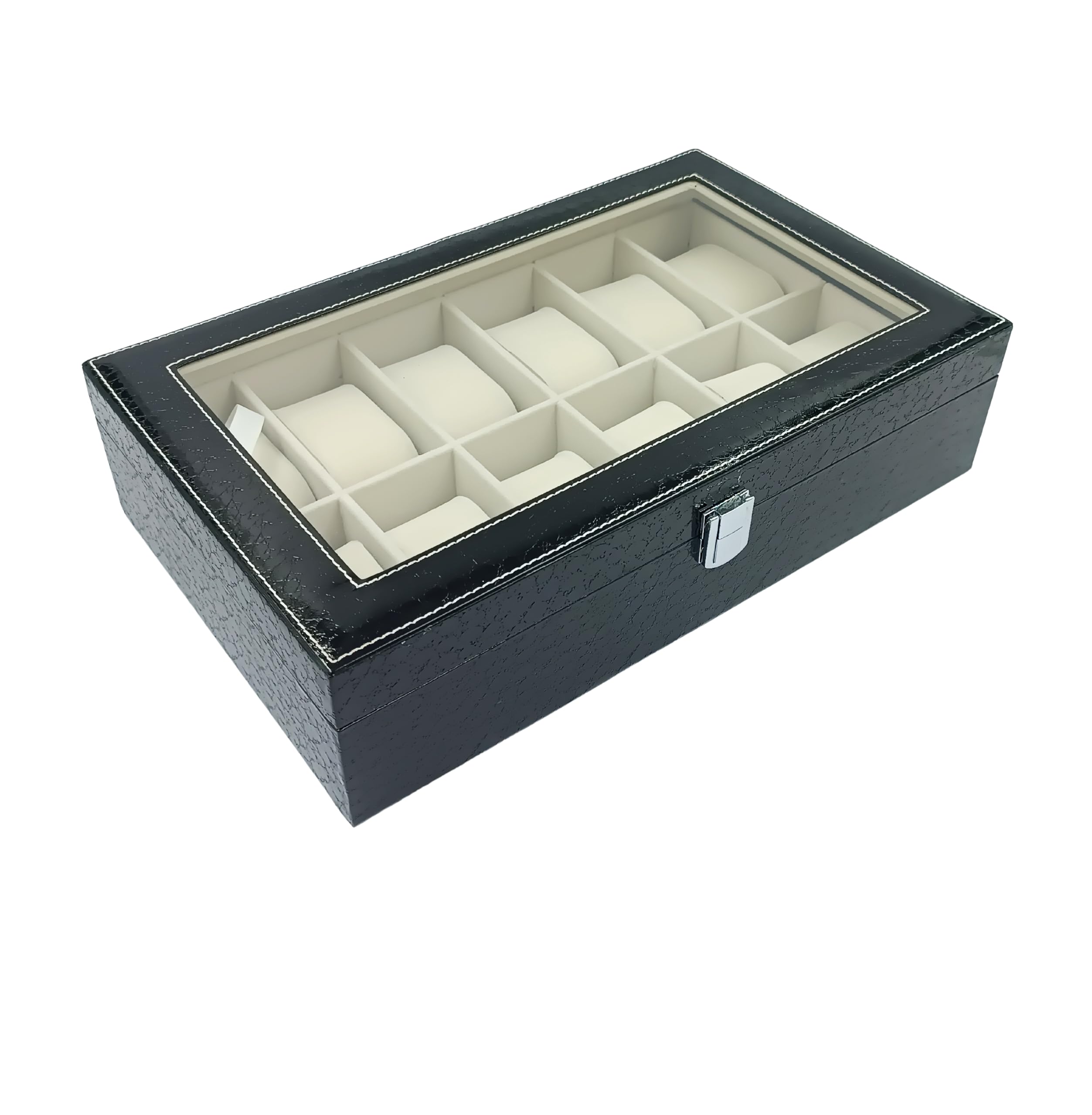 NESTED AURA 12-Slot Watch Box Organiser, Elegant Faux Leather,Shiny Texture,Gift For Loved Ones,Watch Organiser Box For Men, Accessory For Women,Royal Black