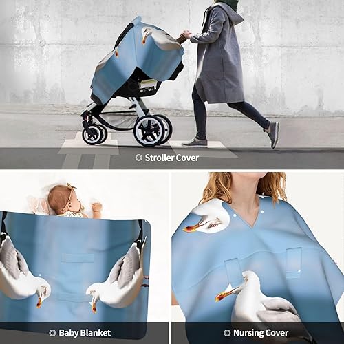 Miniatura 9 de Baby Car Seat Canopy Cover for Mom, Soft Breathable Nursing Breastfeeding Covers Multi Use Stroller Sun Shade Newborn Shower GiftCute Seagull