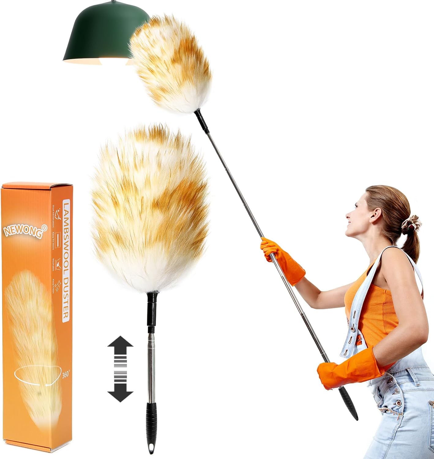 Extendable Lambswool Duster 30-55inch with Aluminium Alloy Handle, Natural Long Feather Duster for Cleaning Fans, Ceiling, Bookshelevs, for Home&Office Extendable Lambswool Duster 30-55inch with Aluminium Alloy Handle, Natural Long Feather Duster for Cleaning Fans, Ceiling, Bookshelevs, for Home&Office