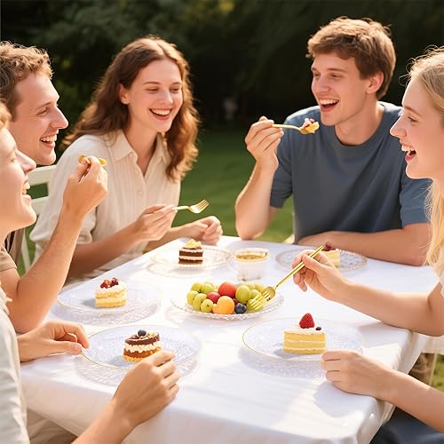 Miniatura 6 de DaYammi 240 platos de plástico dorado que incluyen 120 platos de postre y 120 tenedores para pasteles, plato de fiesta martillado, platos dorados