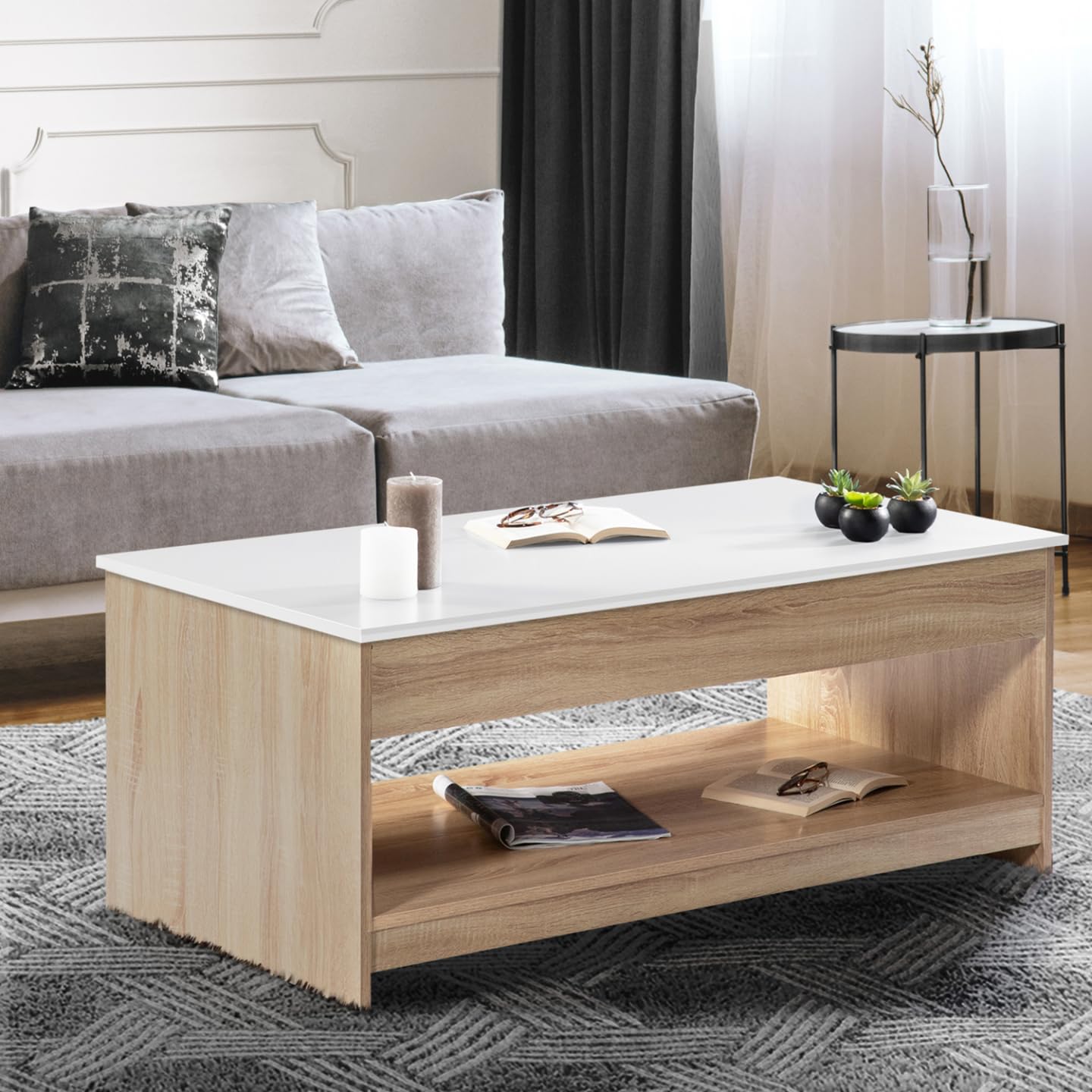 IDMarket - Tavolino con piano sollevabile SOA wood imitazione faggio bianco
