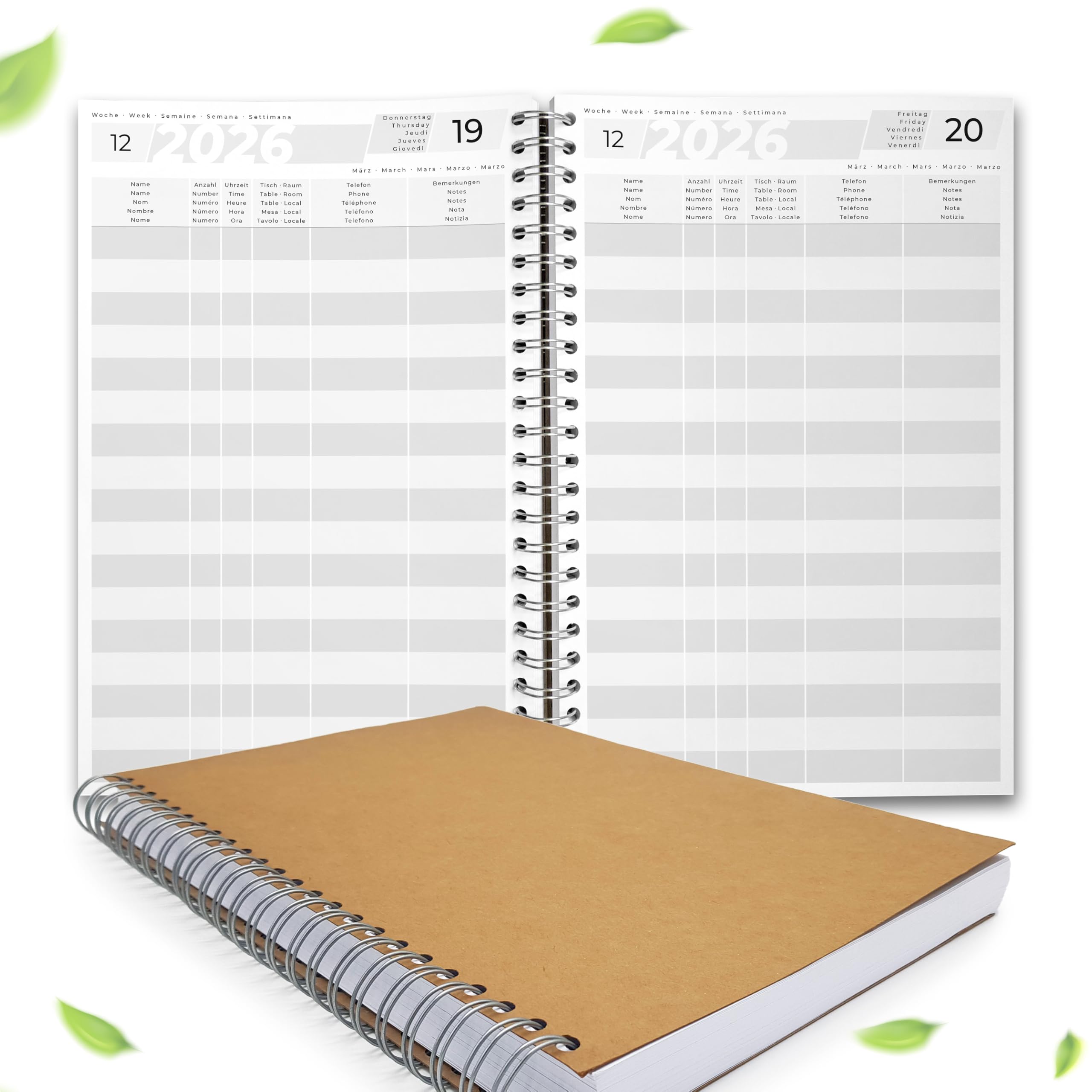 Livre de réservation 2026, format A4, pour restaurants, pensions et appartements, planification des chambres et calendrier des réservations