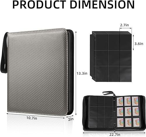 Miniatura 7 de Carpeta de tarjetas de 900 bolsillos, carpeta de tarjetas intercambiables con cremallera, bolsillos de doble cara, funda de transporte para tarjetas
