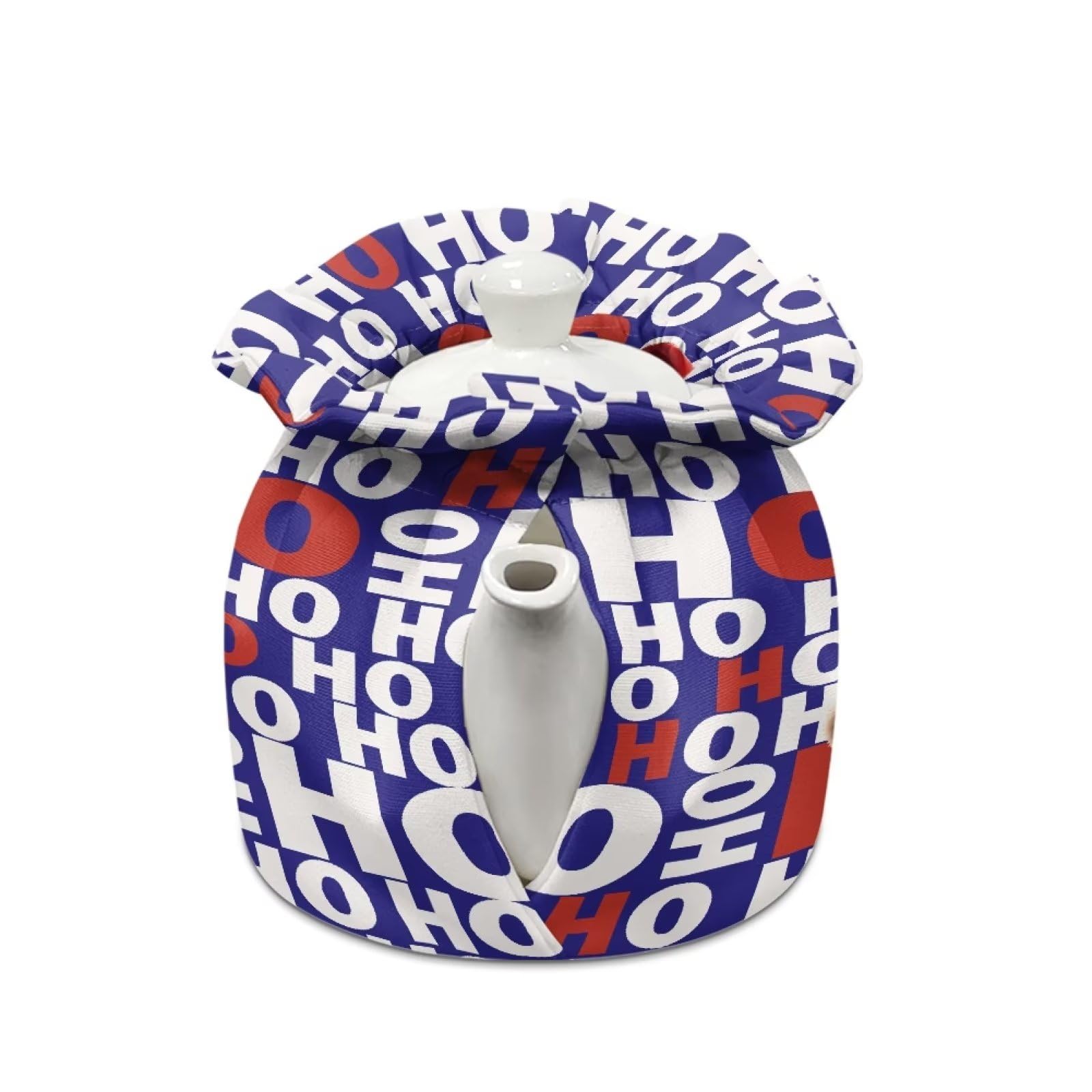 Gomyblomy Santa Claus Insulated Breakfast Kettle Cover, Christmas Theme Cotton Teapot Protector with Elastic Band, Durable Washable Kettle Dust Cover, Home Decoration