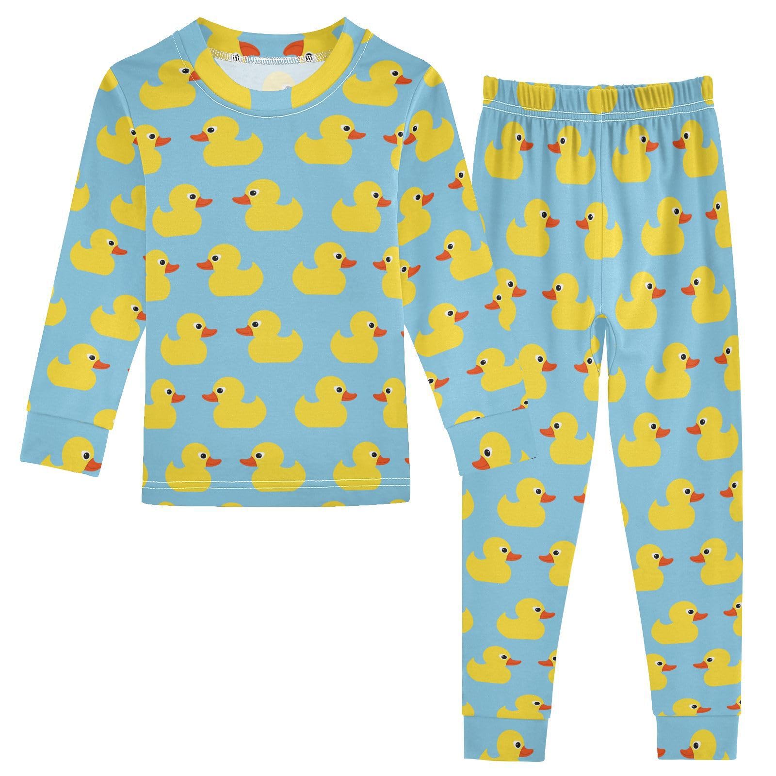 JHKKU Yellow Duck Pajamas Set Cotton 2 Piece Soft Comfy Pjs Long Sleeve Lounge Sleepwear 3T