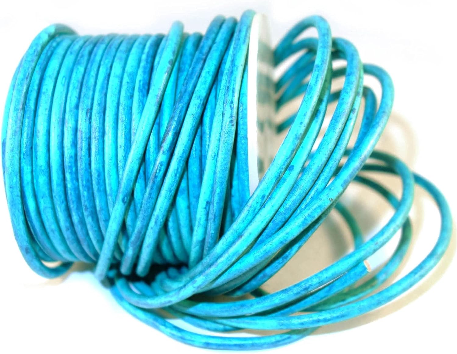 Round Leather Cord 1.5mm, Genuine Leather for Jewelry Making, DIY Craft Work, Necklace & Hobby Projects, 21.87 Yards (Vintage Turquoise)
