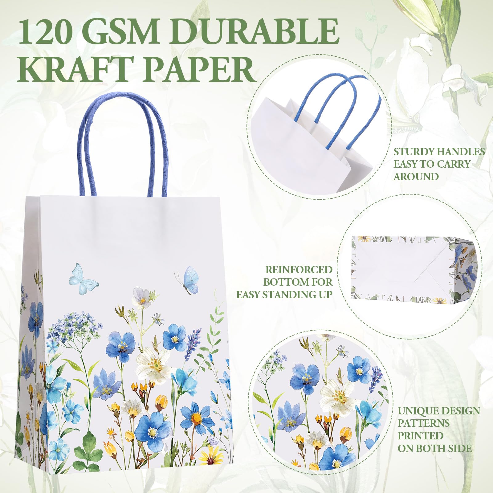 Gaillty 24 Pcs Wildflower Paper Gift Bags 6 Styles, Floral Goodie Bags with Handles Flower Wedding Welcome Bag for Wedding Bridal Shower Engagement Baby Shower Birthday Spring Tea Party Supplies