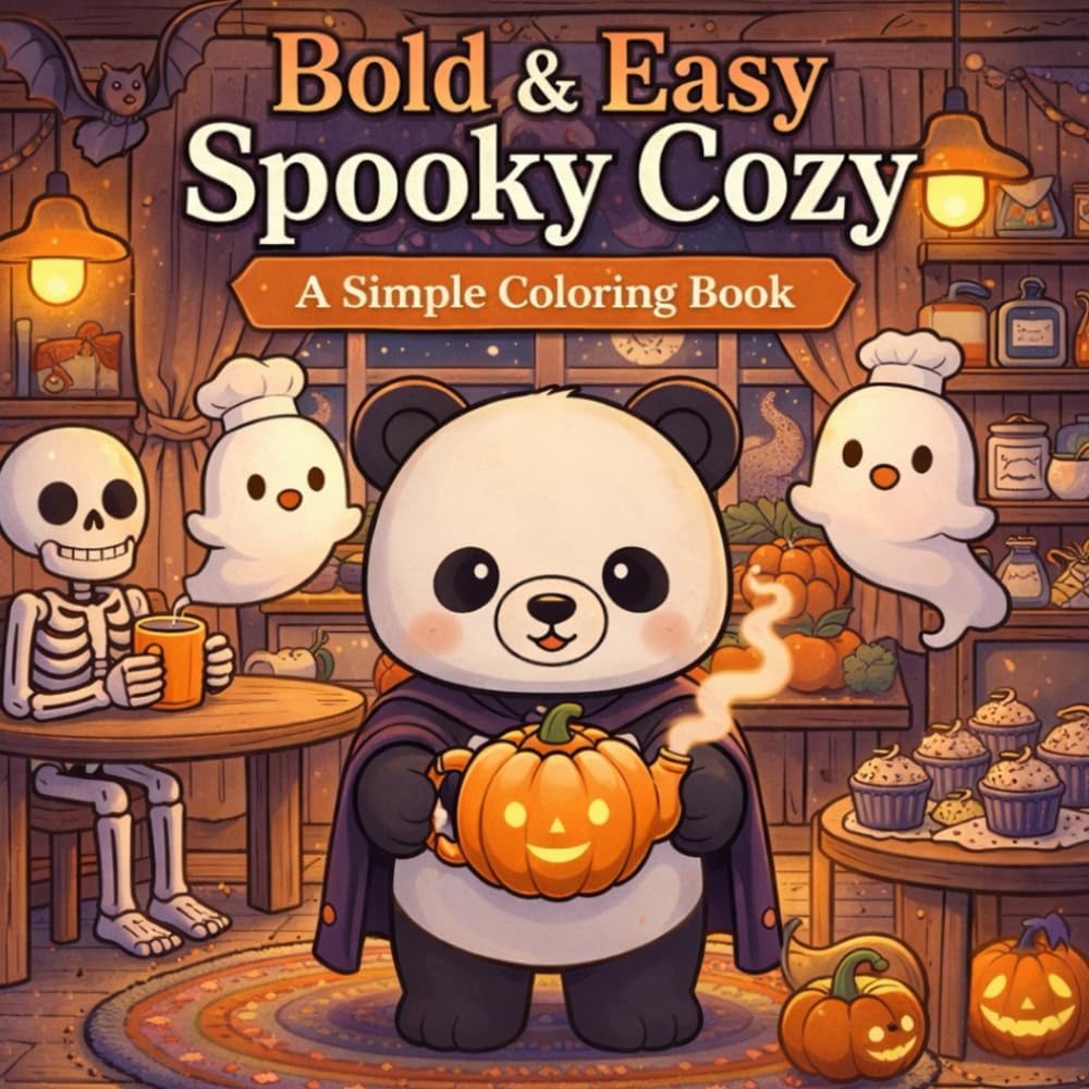 Bold & Easy Spooky Cozy: 50 Spooky Cute Coloring Pages - A Simple and Stress-Free Adventure with Cozy Vibes, Bootiful Scenes, and Spooky Tales for Adults (Plum Pie Panda Bold & Easy)