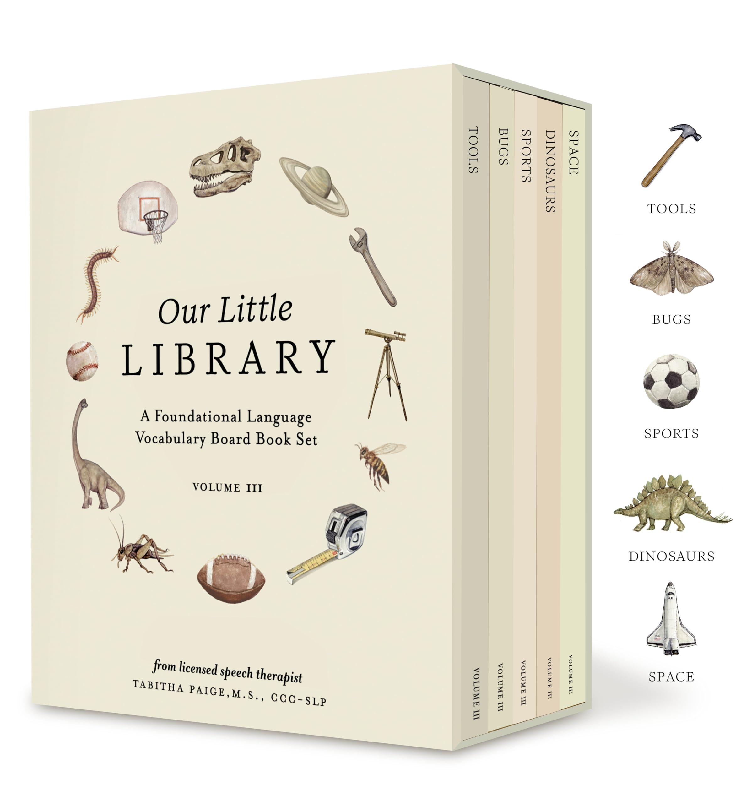 Our Little Library Vol. 3: Dinosaurs, Space, Tools, Bugs, and Sports Board Book Set for Boys & Girls