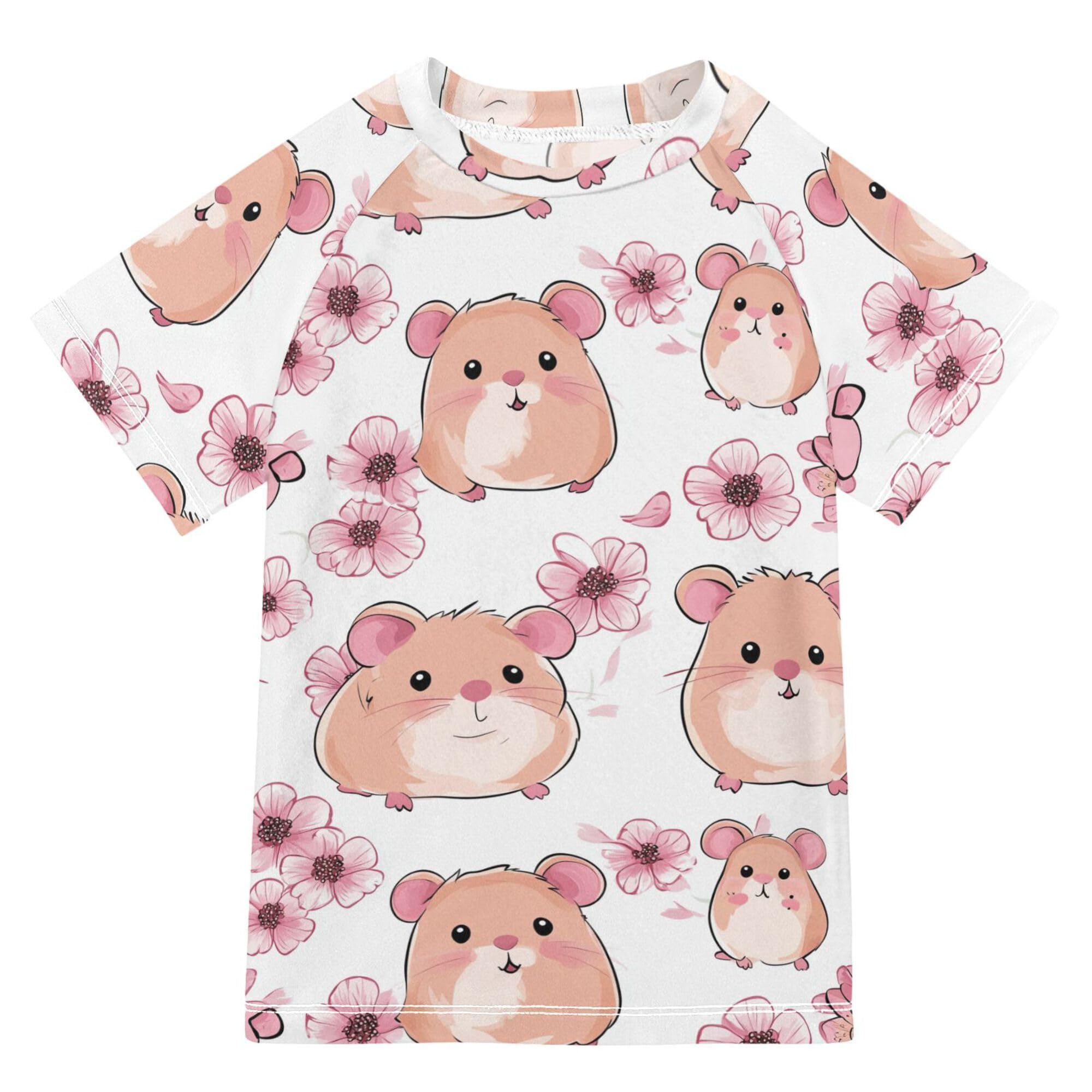 Cute Guinea Pig Animal White Girls Bathing Suit Short Sleeves Rash Guard Swimsuit Swimwears Kids Clothes for Kids Boys 9-10Y